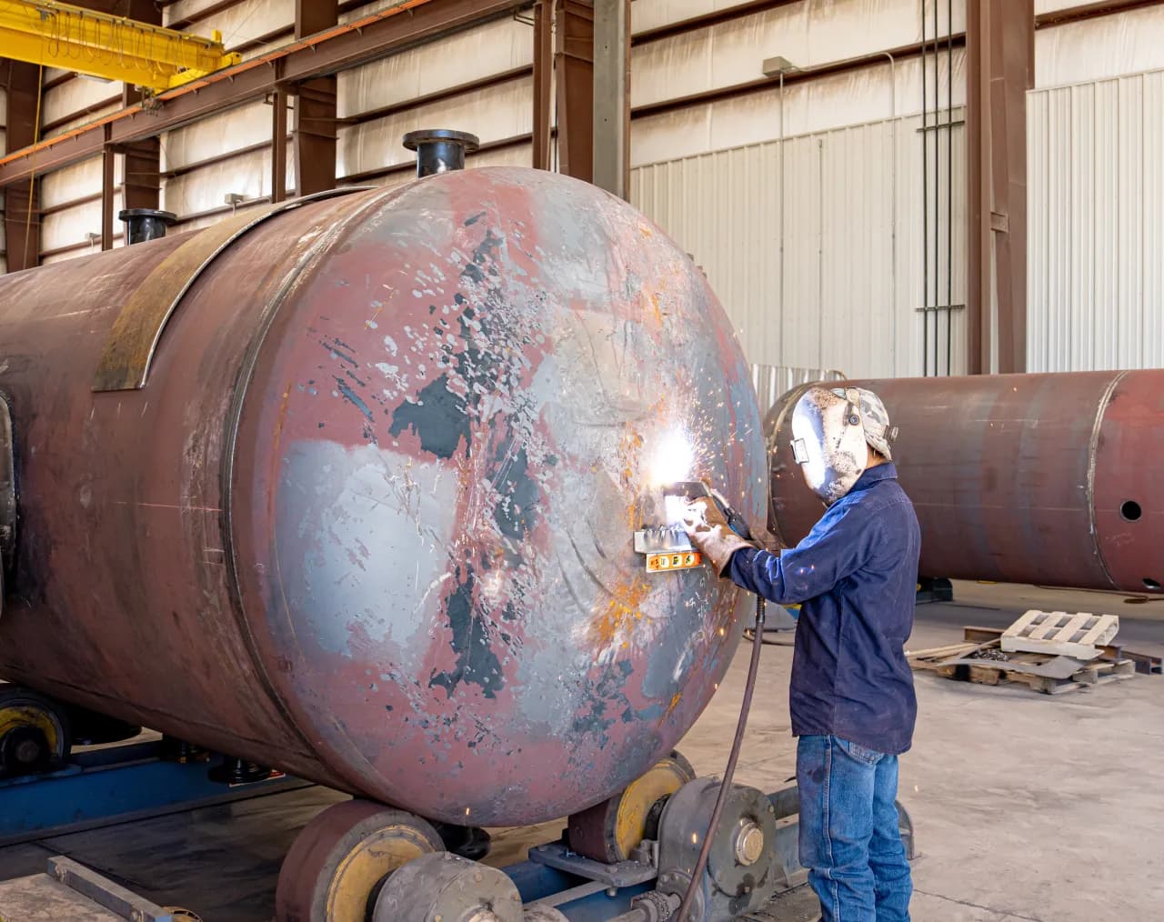 Viking welder performing an R-Stamp repair on a pressure vessel